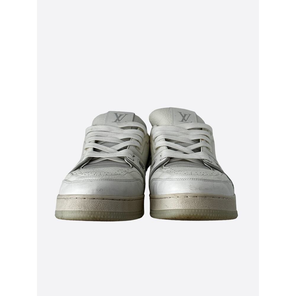 Louis Vuitton White & Grey Leather Trainers - Picture 2 of 8